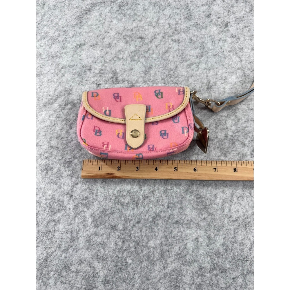 Vintage Dooney & Bourke Rainbow Monogram Pink Canvas Flap Wristlet Pouch Y2K - Picture 8 of 8